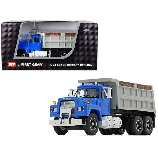 Mack R Dual Axle Dump Truck Blue with Gray Body 1/64 Diecast Model by DCP/First